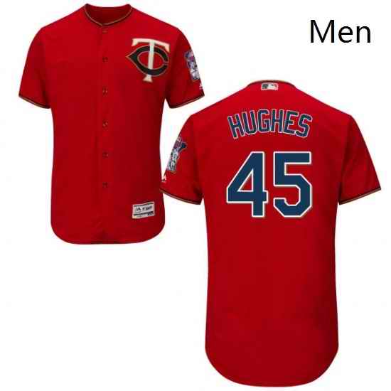 Mens Majestic Minnesota Twins 45 Phil Hughes Authentic Scarlet Alternate Flex Base Authentic Collection MLB Jersey
